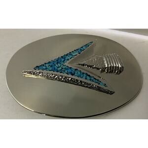 Oval Turquoise & Silver Oval Arrowhead Accent Belt Buckle RecycledFashionShop